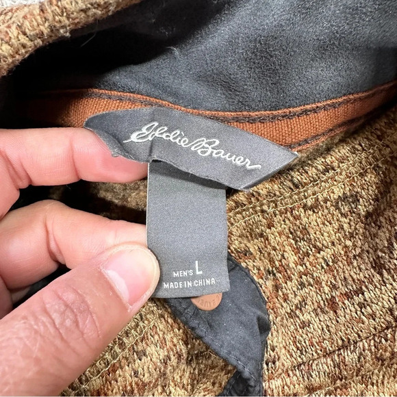 Eddie Bauer Men’s Convector Snap Mock Sweater Snap T Pullover Fleece Brown L - Picture 10 of 13